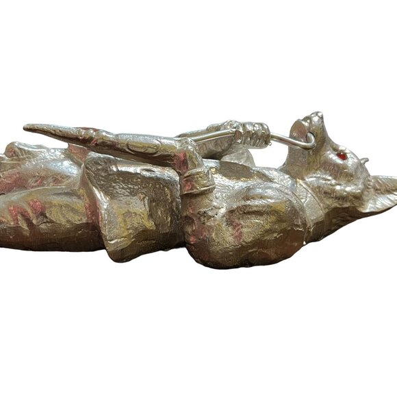 Vtg 70's Arthur Court Smoking Fox Wall Hook Red Carnelian Eyes Cast Aluminum - Picture 5 of 7